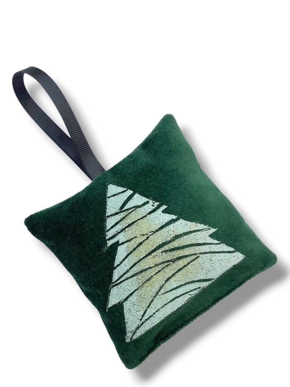 Velvet Lavender Sachet, Hand Printed Lavender Bag, Christmas Tree Ornament 