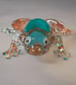 Handmade Resin Frog Ornament with Gold Leaf & Teal Glitter Heart, Unique Frog