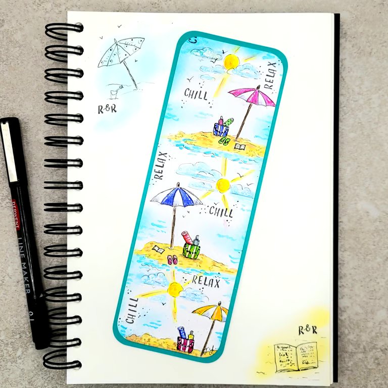 Bookmark - handpainted - original watercolour, parasol, totebag, flipflops