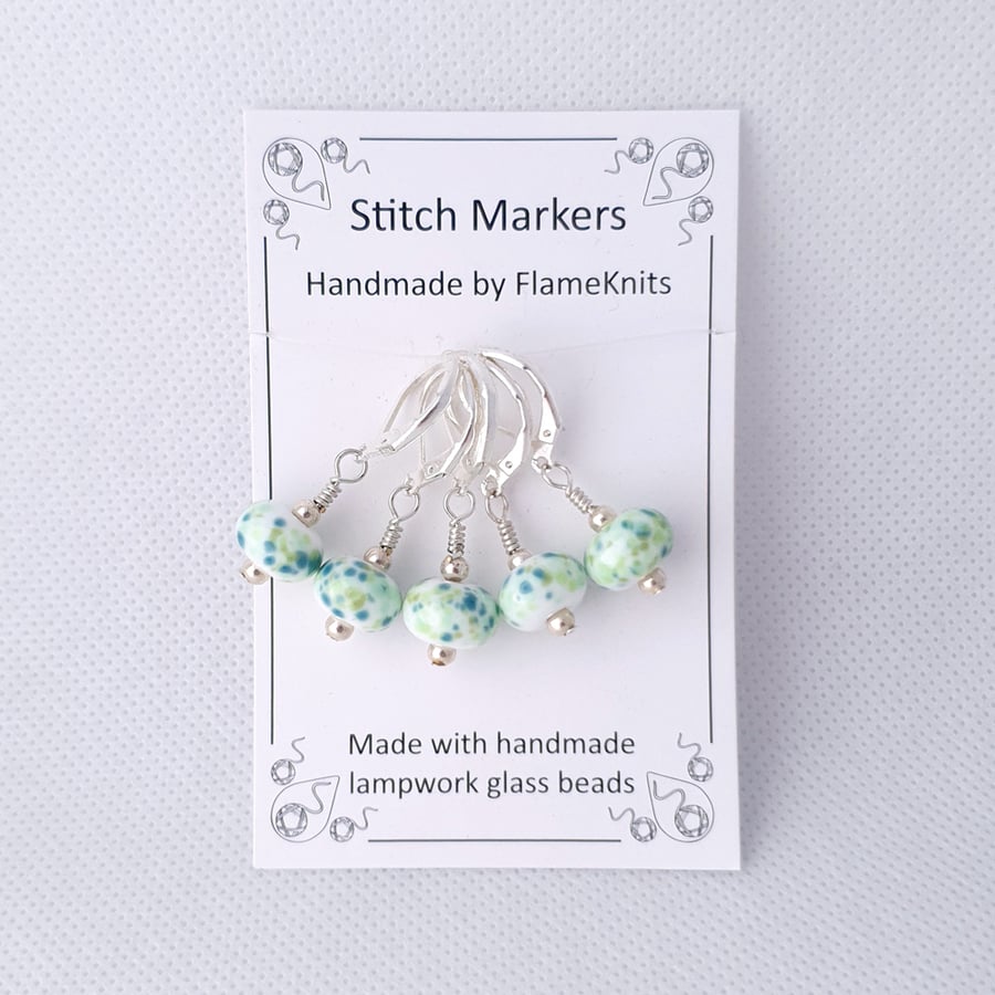 Lampwork Stitch Markers - Dreamy Greens