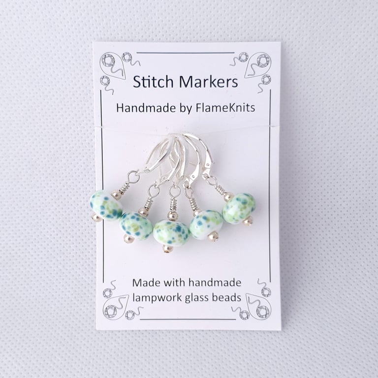 Lampwork Stitch Markers - Dreamy Greens