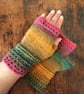 Cosy Wool Mix Hand Knitted Fingerless Gloves in Autumn Colours