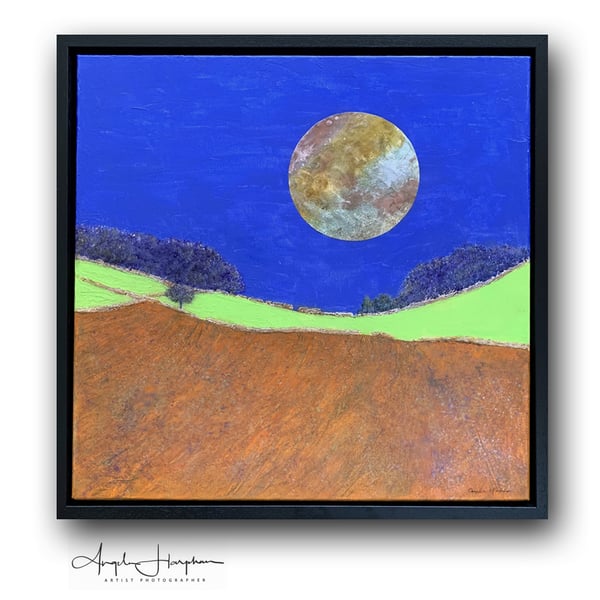 Acrylic Painting on Canvas Black Float Framed without Glass - Beyond the Field