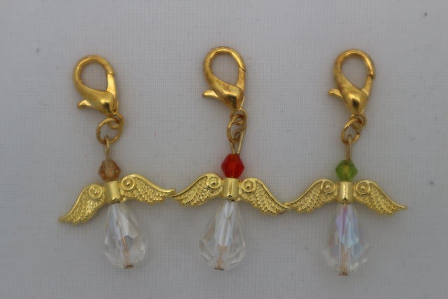Crochet stitch markers - gold angel x3 in citrus clear