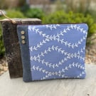 Reclaimed denim and embroidered cotton book pouch zip bag
