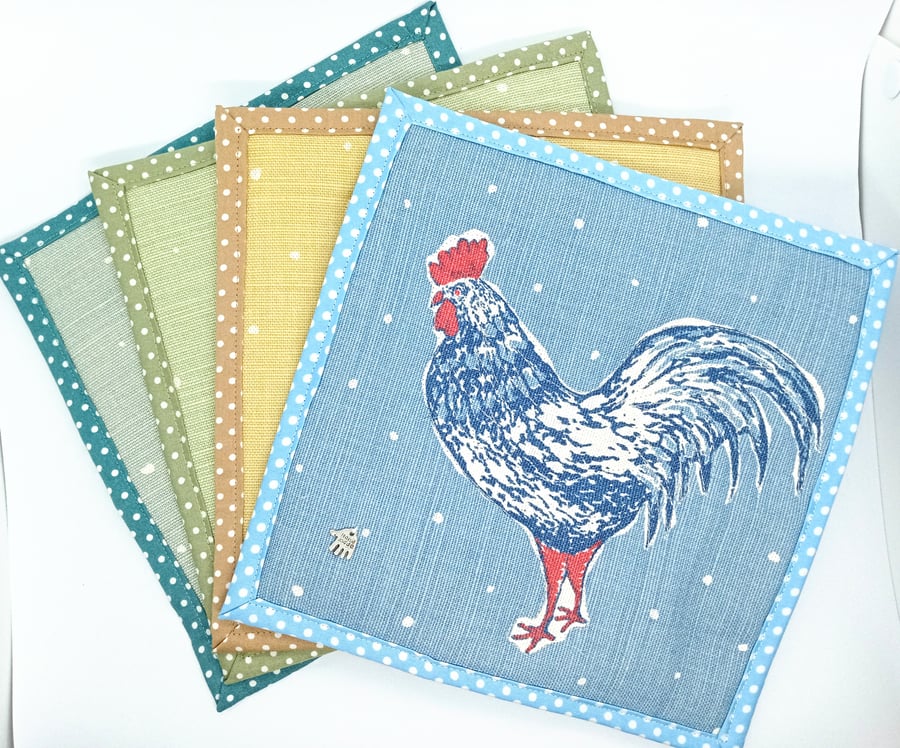 Rooster Chicken Mug Rug FF