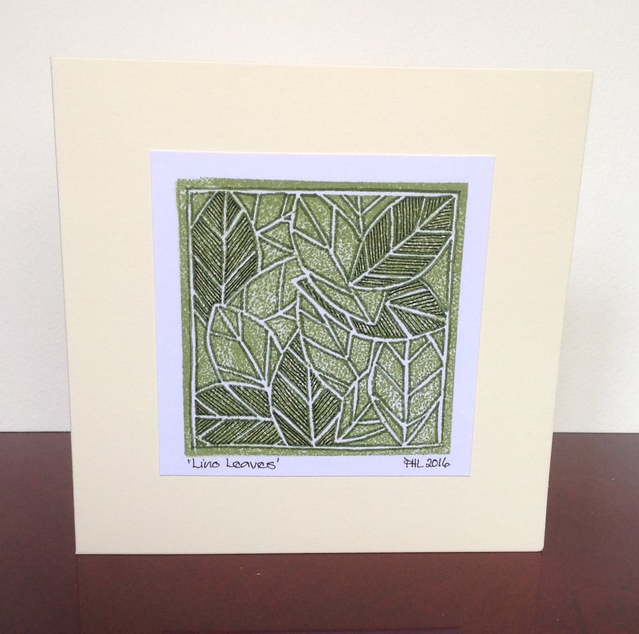 'Lino Leaves' lino cut card