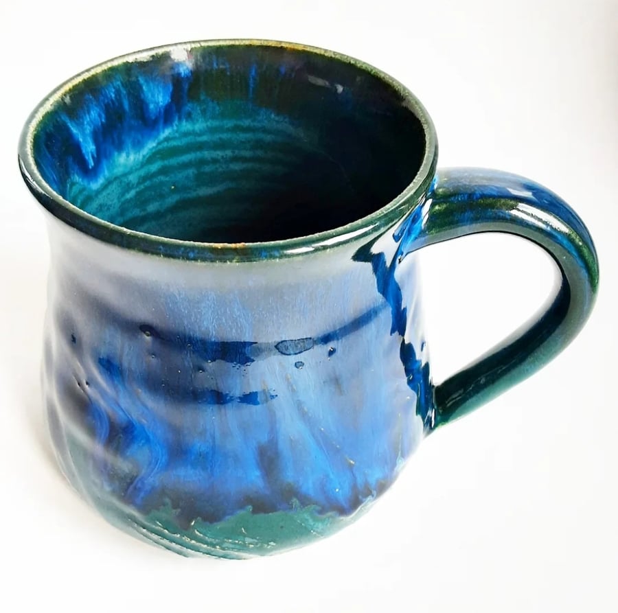 Blue Glazed Mug - Hand Thrown Stoneware Ceramic Mug 