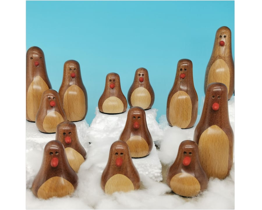 Hand crafted wooden Penguin ornaments, turned on a lathe