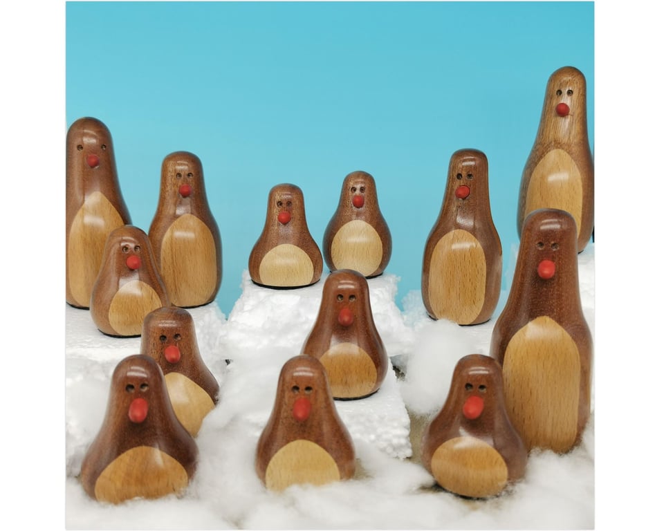Hand crafted wooden Penguin ornaments, turned on a lathe