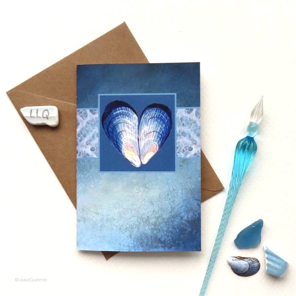 Mussel seashell heart card - masculine husband romantic card male card