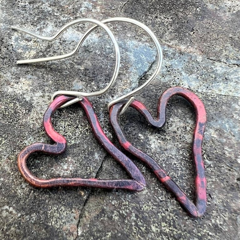 Copper Heart Dangle Earrings 