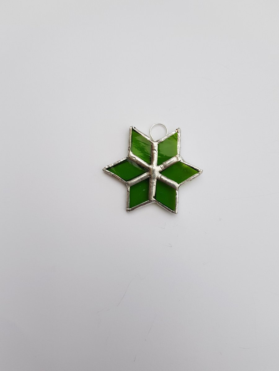 207 Stained Glass Green Star - handmade glass hanging.