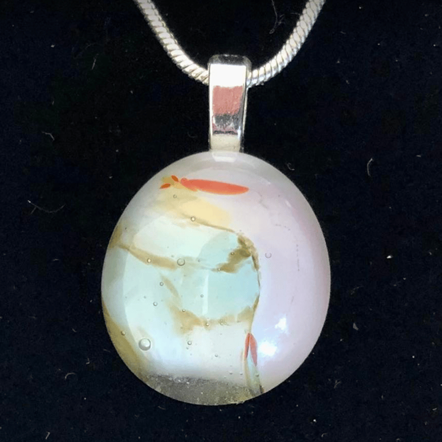 Handmade Fused Glass Pendant Necklace, soft pastels