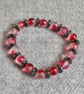 Frosted-Red-Gold Glass Beads and Hematite Rondelle Elastic Bracelet - Image 2