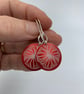 Red aluminium circle tree earrings with silver ring - Image 2