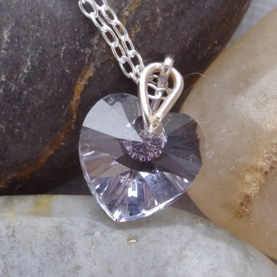 Violet Austrian Crystal Heart Necklace In Sterling Silver With Chain