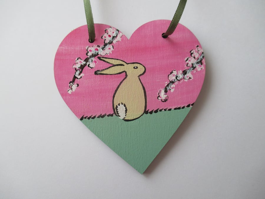 Bunny Rabbit Love Heart Cherry Blossom Original Painting 14.20 Limited Edition