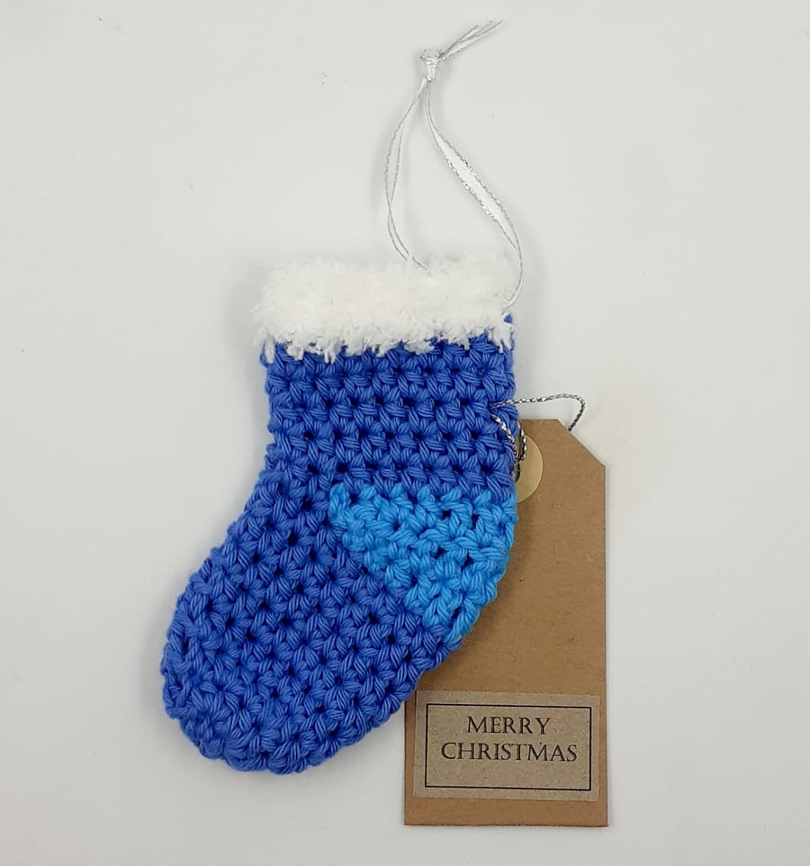 Blue Crochet Stocking  - Alternative to a Card 