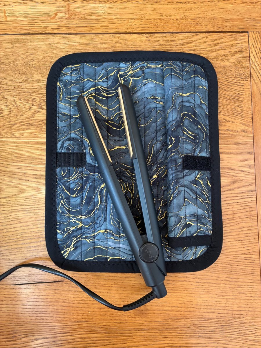 Black Grey and Gold Quilted Fabric Heat Resistant Hair Straightener Mat 