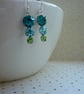 ZIRCON, AQUA, PERIDOT AND STERLING SILVER, VINTAGE STYLE EARRINGS.  1058 - Image 2
