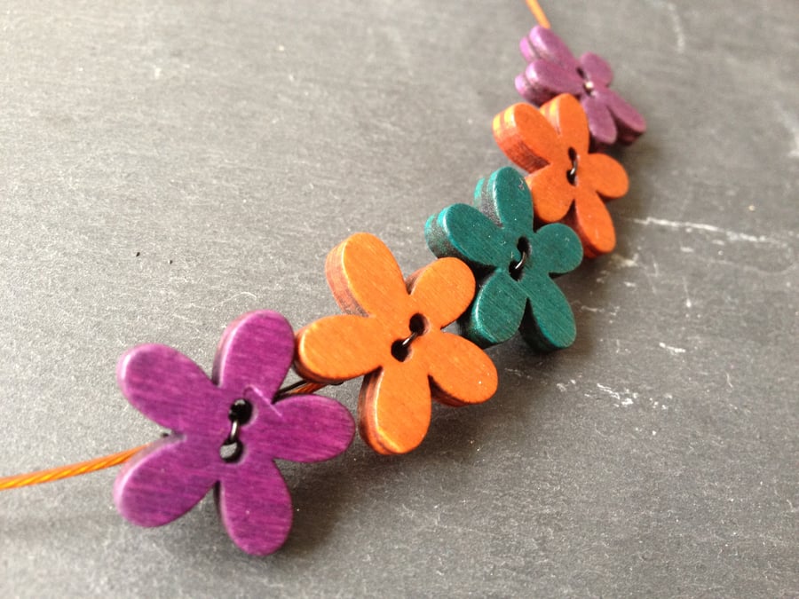 Funky Flowers Button Choker - Purple, Orange & Turquoise on Orange Wire