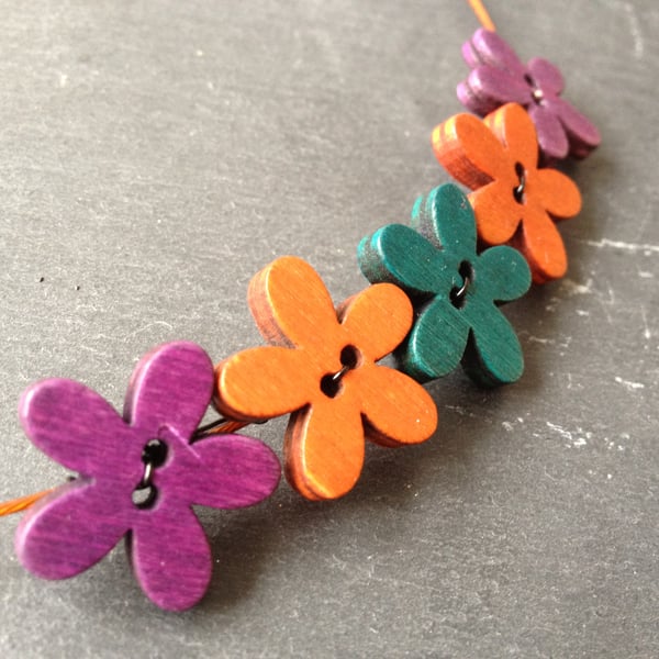 Funky Flowers Button Choker - Purple, Orange & Turquoise on Orange Wire