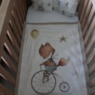 Cot Quilt Set with Fox on Bicycle Motif