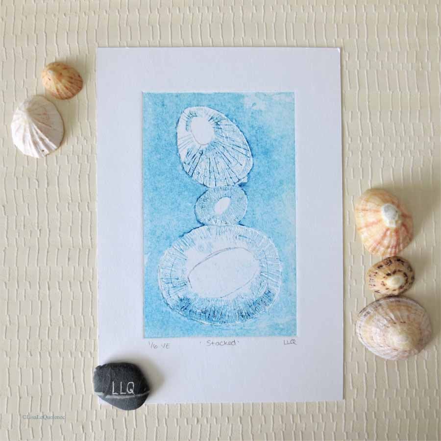 no.1 of 6 stacked limpet shells limited edition collagraph print