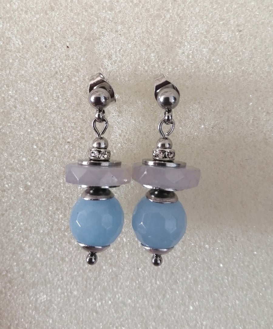 Pale blue earrings quartz and chalcedony 
