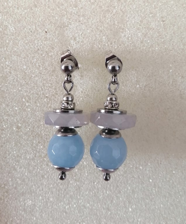 Pale blue earrings quartz and chalcedony 