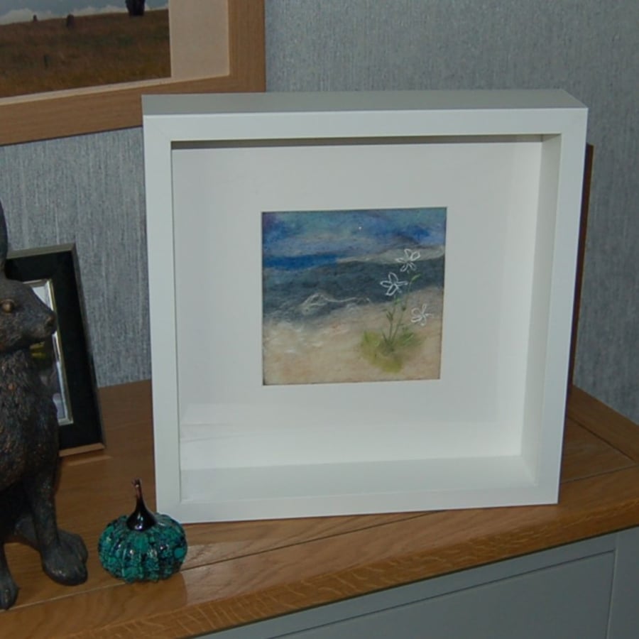 Coastal Art Needle felted and hand embroidered  framed picture - Seashore Scene