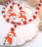 Clay Snowman Pendant on a Red and White Beaded Necklace and Earrings - Image 7