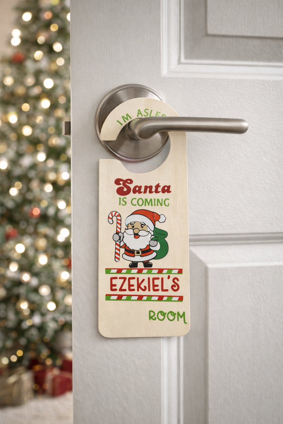 Santa Is Coming Personalised Door Hanger, Christmas Eve Bedroom Decoration