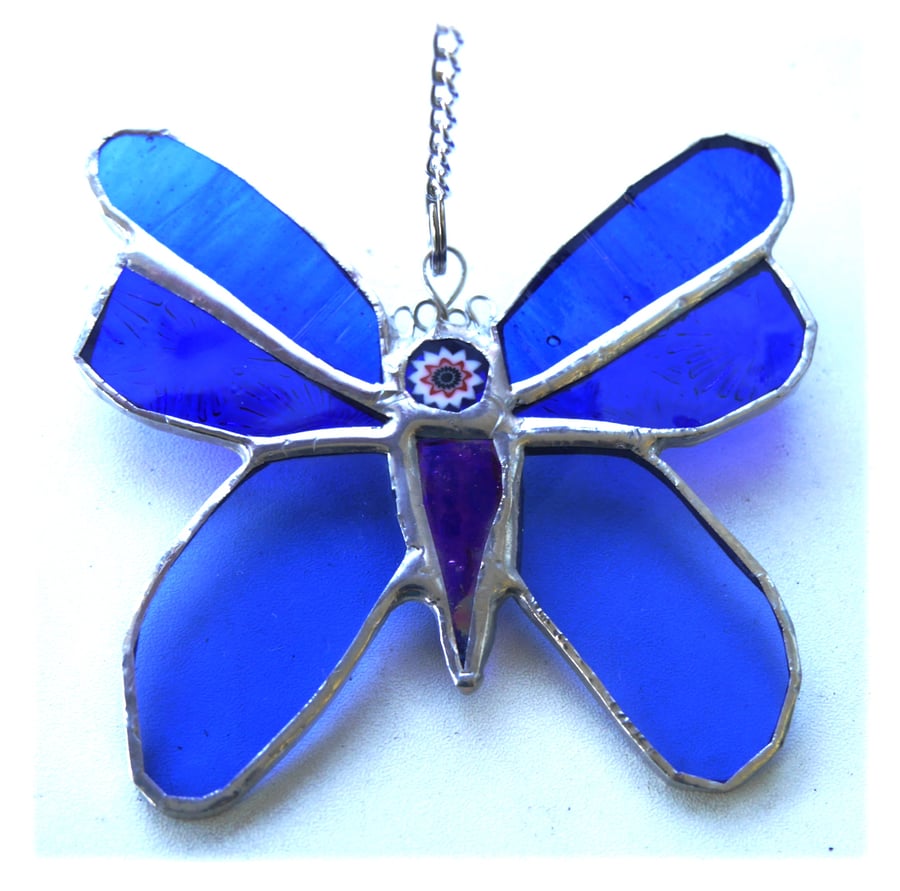 Butterfly Stained Glass Suncatcher Blue