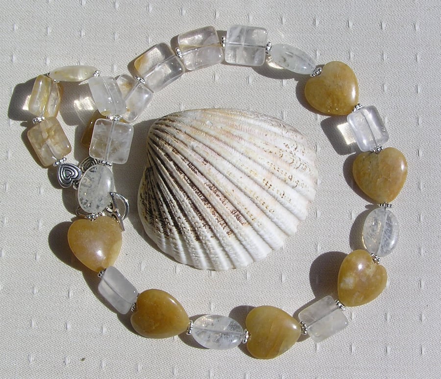 Golden Jade, Honey Quartz & Yellow Tourmaline Gemstone Beaded Necklace