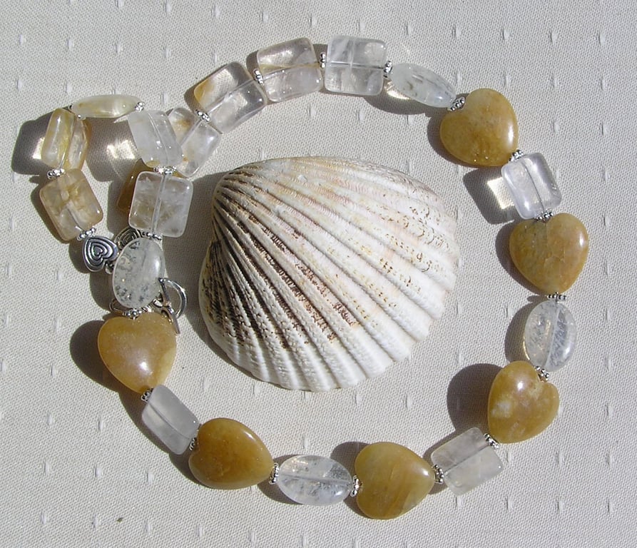 Golden Jade, Honey Quartz & Yellow Tourmaline Gemstone Beaded Necklace