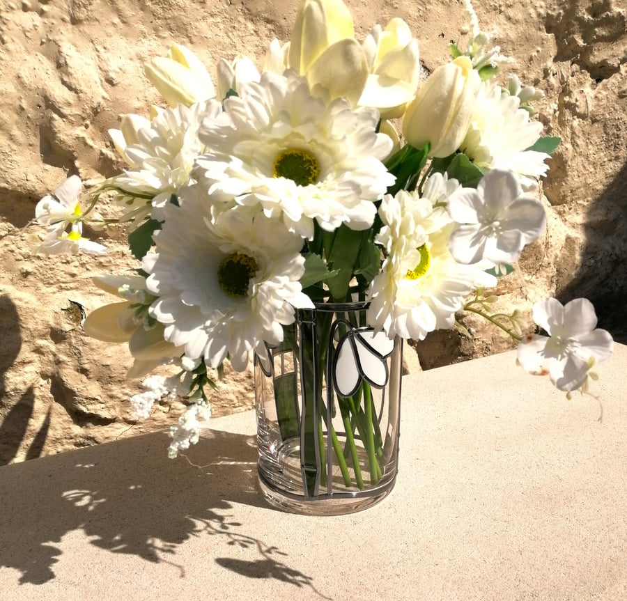 Snow Drop Stained Glass Effect Flower Vase Hand Leaded Art Nouveau Design