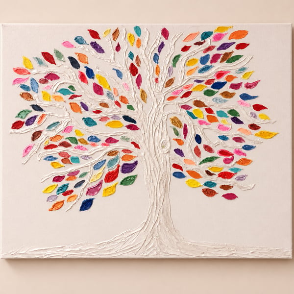 Original Textured Tree Canvas Painting - Roots of Colour - Colourful Wall Art