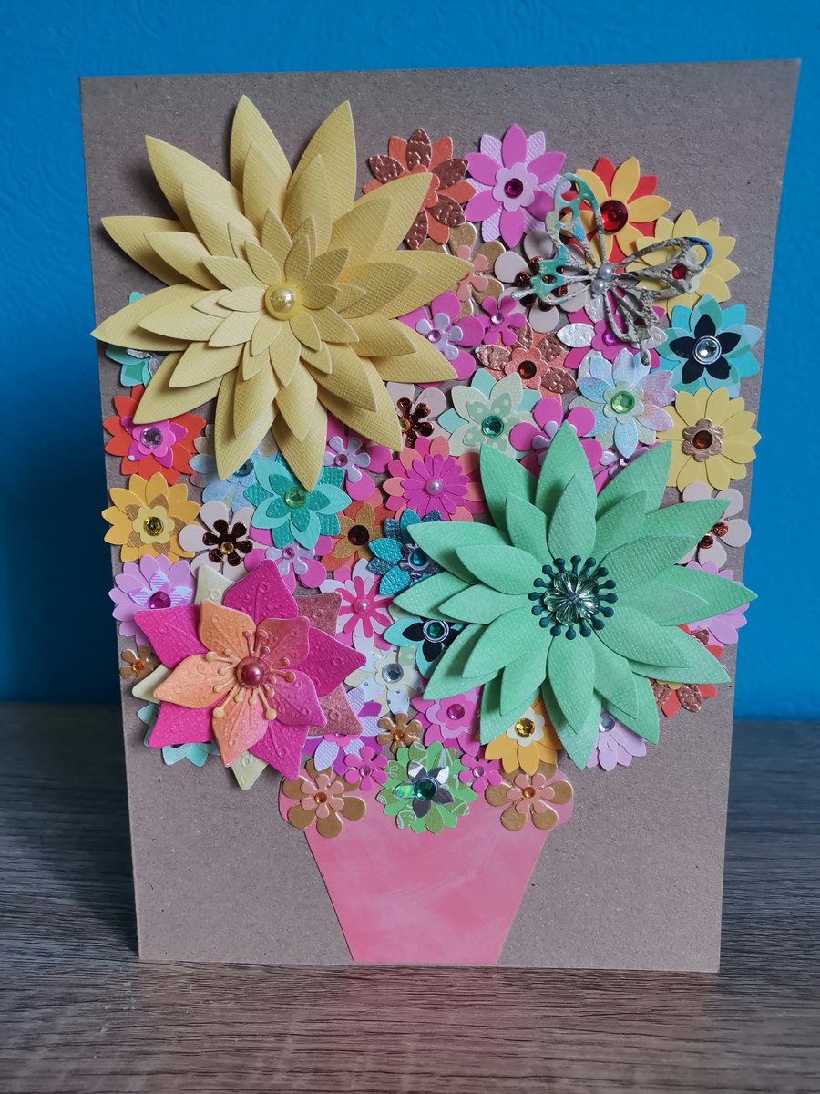 Handmade floral greeting card - boxed - keepsake gift - multicoloured flowers 