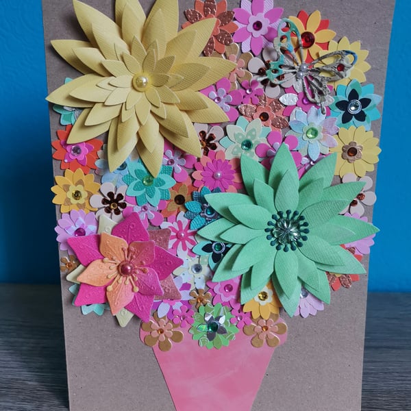 Handmade floral greeting card - boxed - keepsake gift - multicoloured flowers 