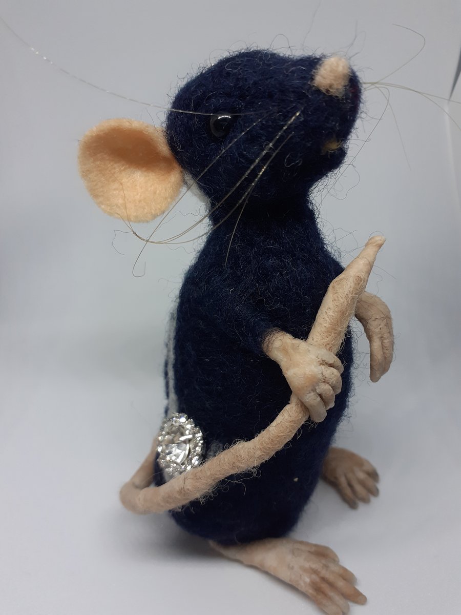 Needle felted Navy Rat with bling.