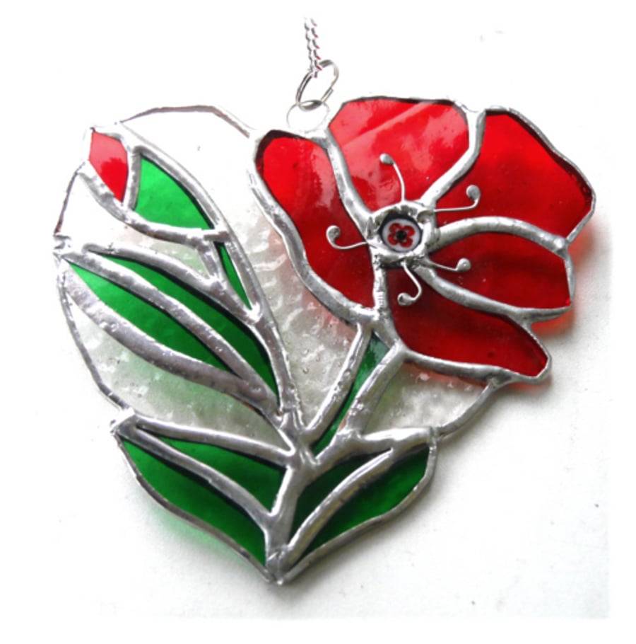 sold 240131 Poppy Heart Suncatcher Stained Glass Flower 001