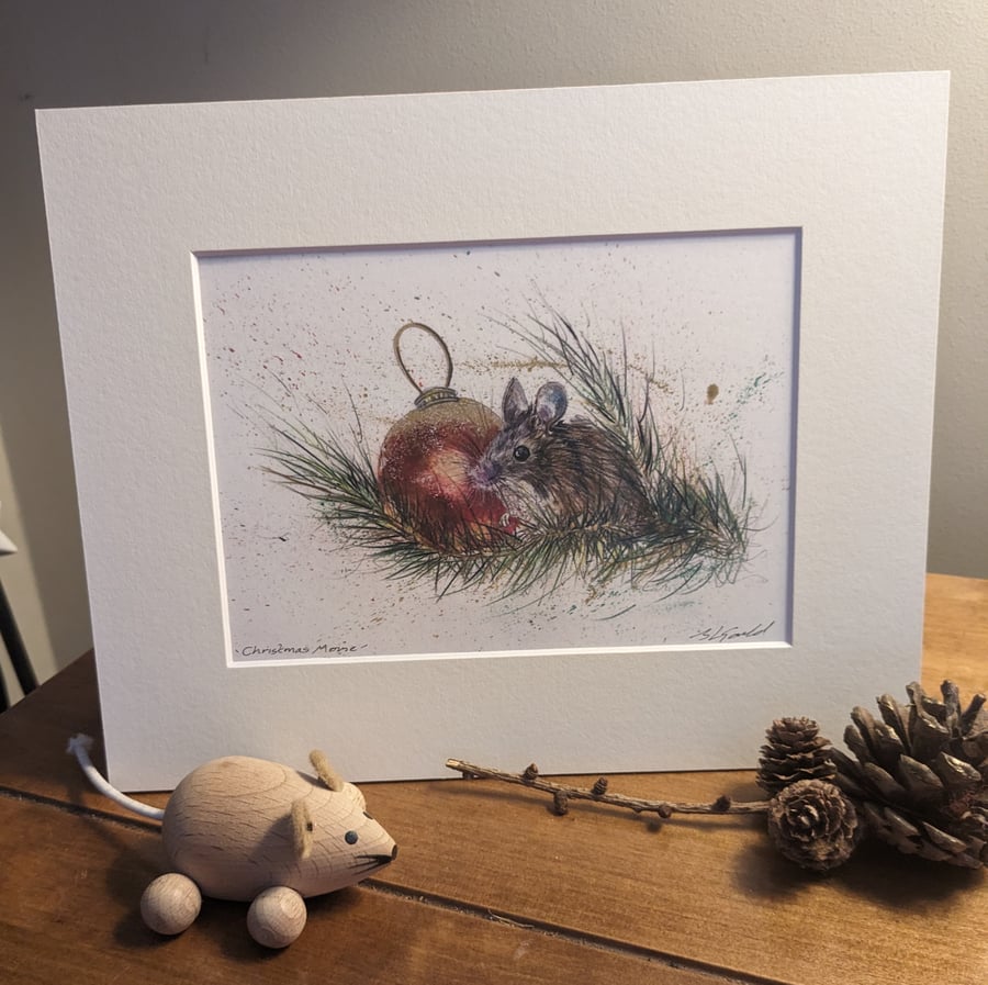 Christmas Mouse, an A5 or A4 signed print of an original painting