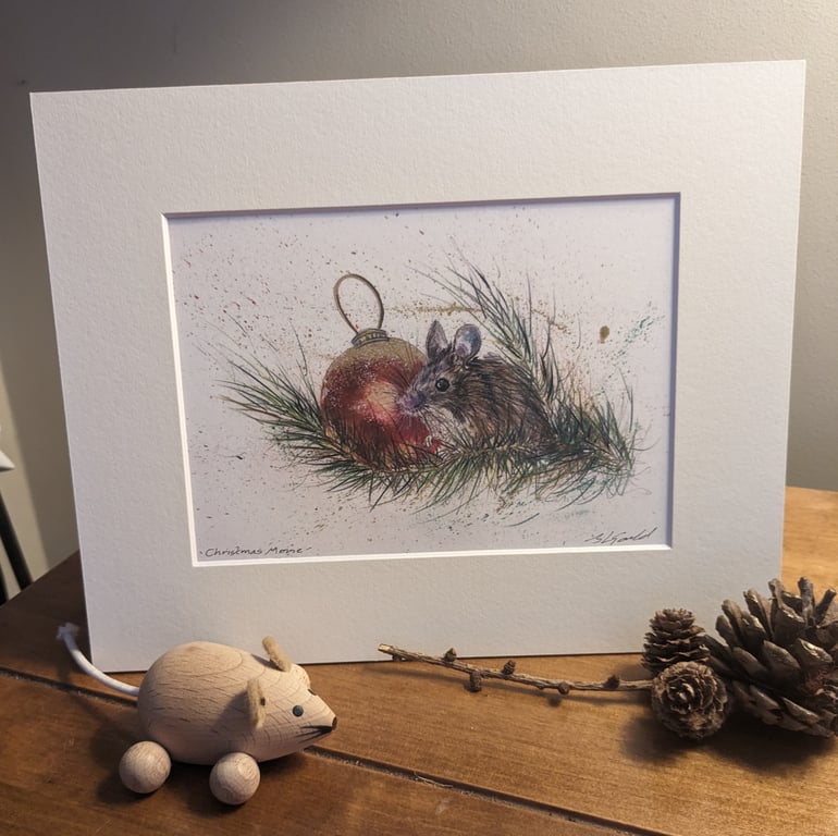 Christmas Mouse, an A5 or A4 signed print of an original painting