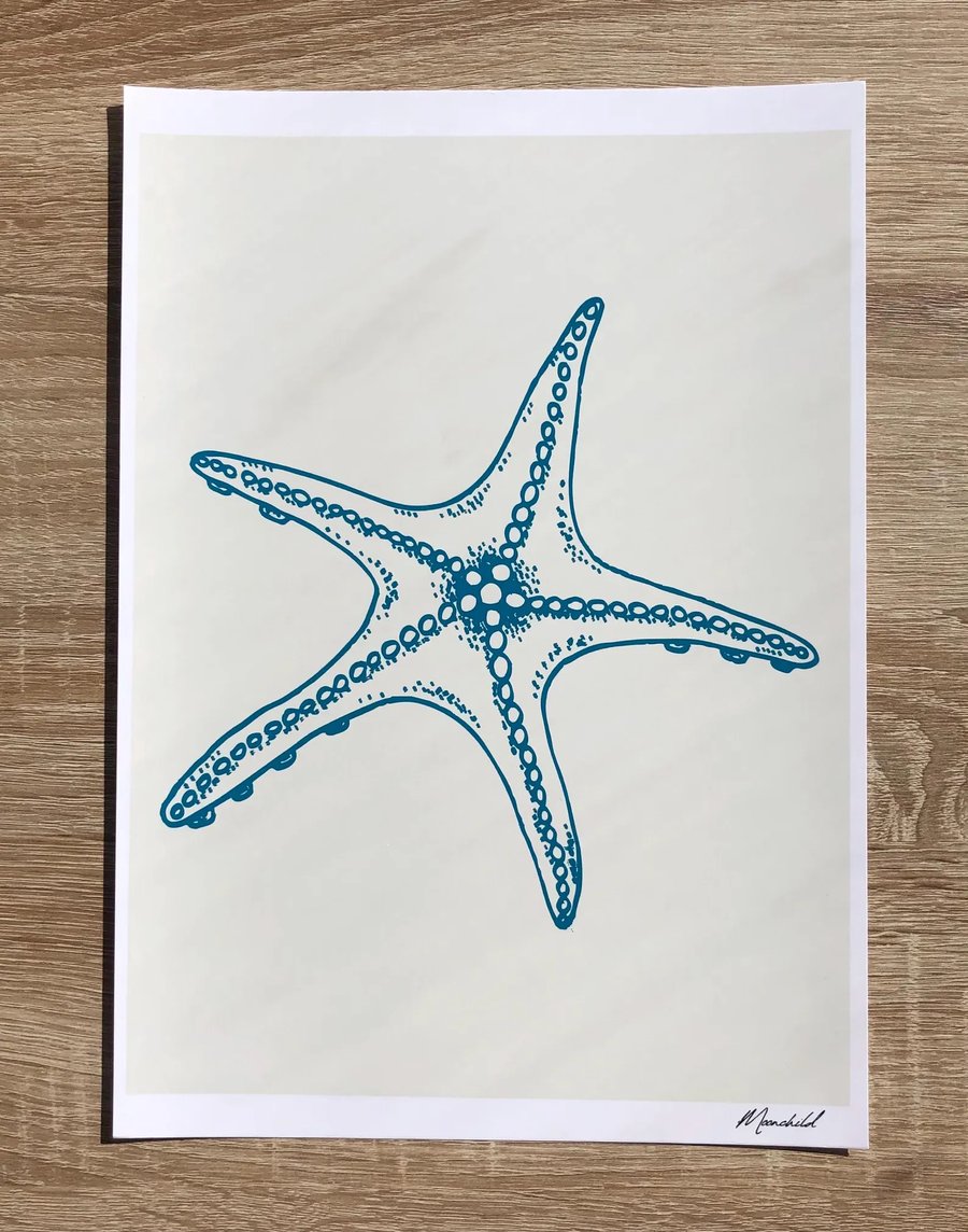 Starfish Print, A4 Giclee Print, Coastal Art, Seaside Wall Art, Beach Wall Art