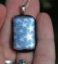 Silver Stars Dichroic Pendant Blue Necklace, Shimmer Fused Glass Mica F39