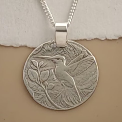 Silver Hummingbird Coin Necklace Pendant Engrave Option Personalise
