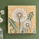 Original Floral Art - Dandelion Mosaic Plaque in Yellow