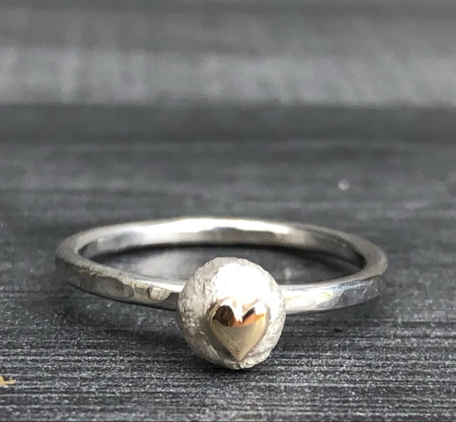 Gold Heart Pebble Ring, gold heart ring, silver pebble ring, pebble jewellery, 